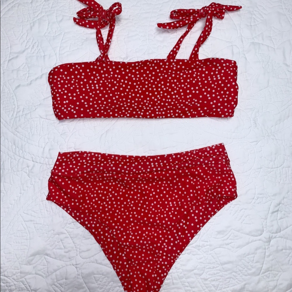 Red and white polka dot bikini!